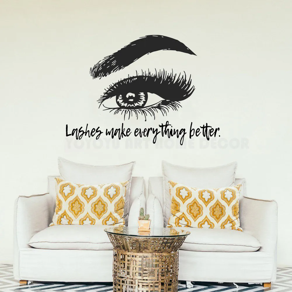 Wall Decor Sticker Beauty Eyes Quote Lashed Make Everything Better Wall