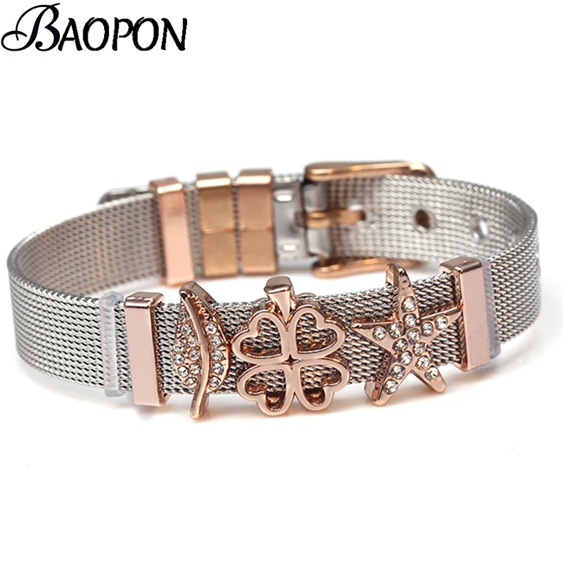 

BAOPON Stainless Steel DIY Customized Two-Tone Mesh Bracelets Bangles Women Starfish Charm Fine Bracelet For Wom Jewelry Gift