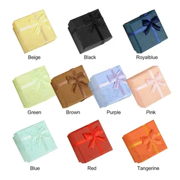 

1PC/lot Jewelry Sets Display Box Cardboard Necklace Earrings Ring Box 4*4*3 Packaging Gift Box with Sponge & Satin Ribbon
