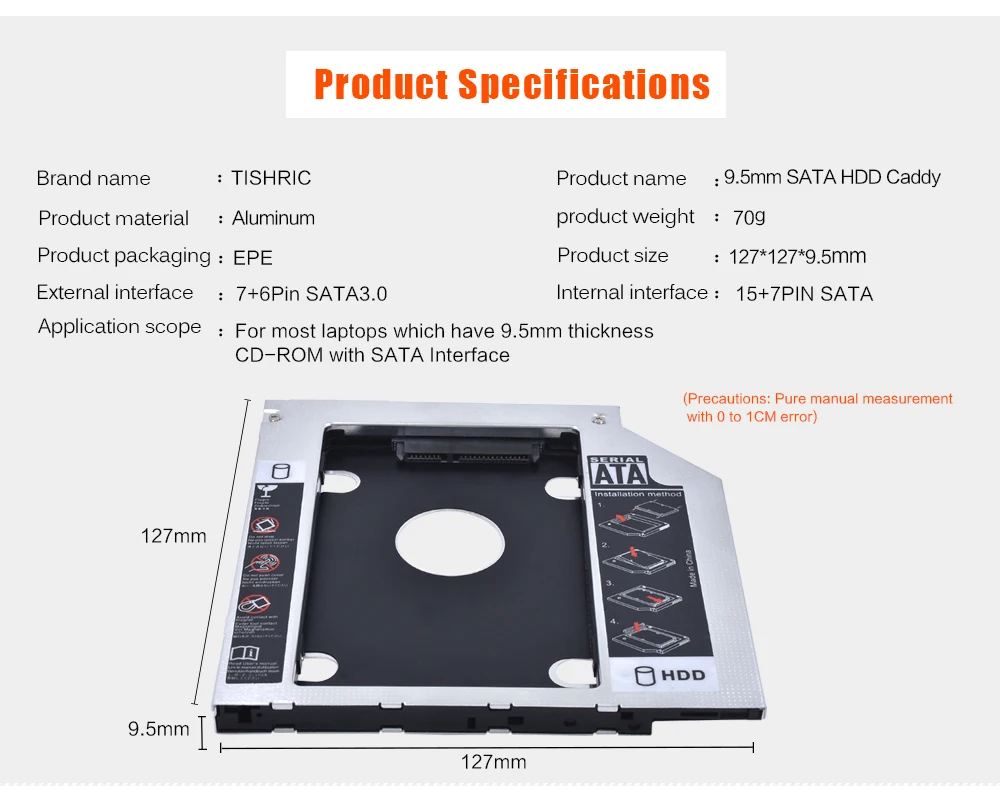 TISHRIC 2018 Лидер продаж для тетрадь ODD 2,5 "SSD Optibay Алюминий Универсальный 2nd HDD DVDCaddy 9,5 мм SATA 3,0 Корпус Optibay