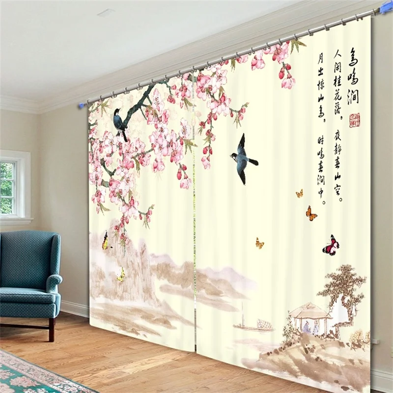 Китайские традиционные цветы и птицы, девять рыбок, геомантия, затемняющие шторы, оконные шторы, ткань, Декор, занавески для гостиной, спальни