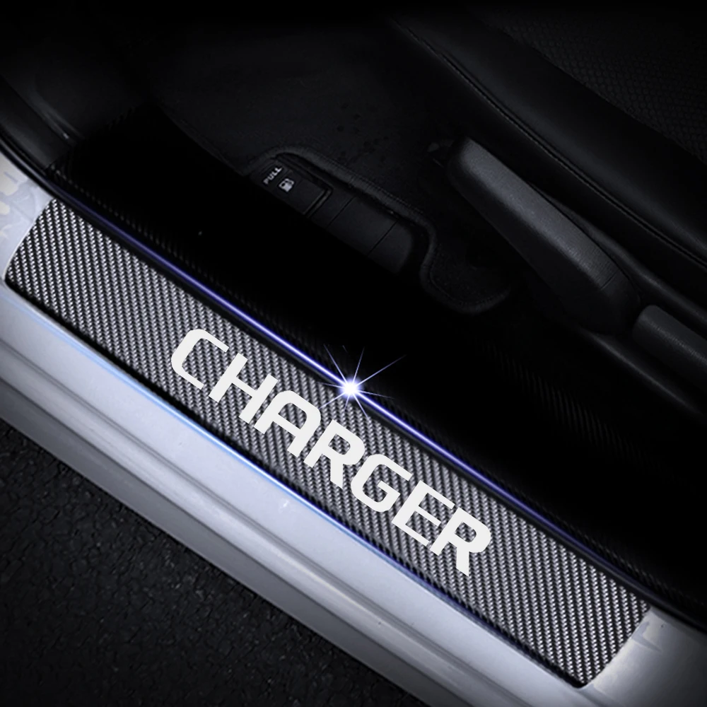 

For Dodge CHARGER Door Sill Protector Reflective 4D Carbon Fiber Sticker Door Entry Guard Door Sill 4Pcs Red