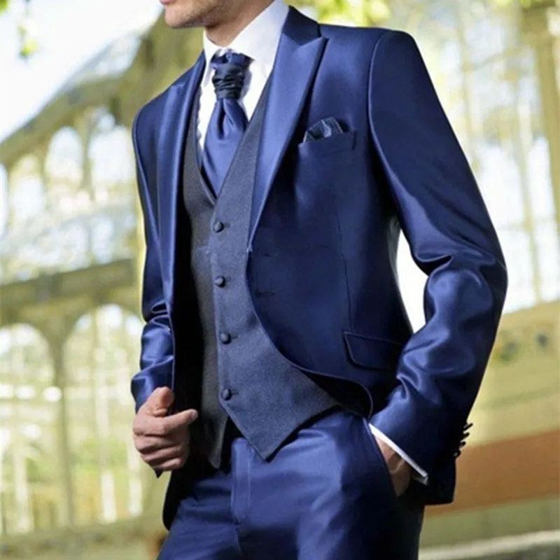 

Custom Made costume homme new bright Blue Mens Suits 3 Piece 2017 New Arrival tuxedos for men Party tuxedos Wedding men Suit