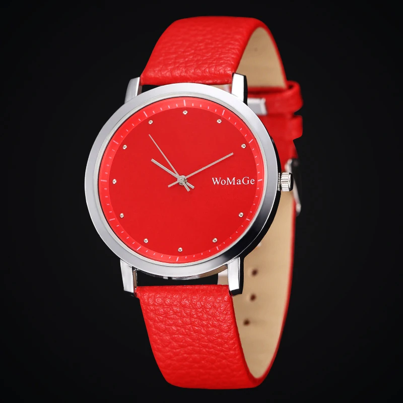 Новинка, стильные часы с красными кристаллами, кожаный ремешок для часов, аналоговые кварцевые минималистичные женские повседневные часы, reloj mujer