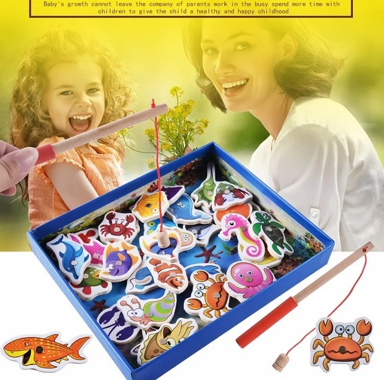 Детские развивающие игрушки 32 шт. деревянный магнитный Набор рыба игра магнит рыбалка ребенок день рождения/Рождество подарок дерево для детей