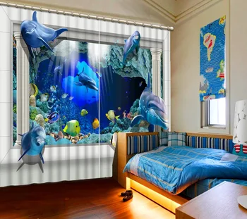 

Customized size Luxury Blackout 3D Window Curtains For Living Room blue curtains dolphin curtains