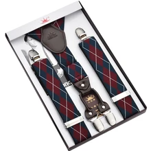 Пурпурно-красную клетку 4 зажимы жаккардовые кожаный ошейник с колокольчиком подтяжки с бесплатной доставкой