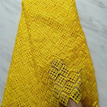 

High quality nigerian yellow wedding african lace fabric 100% polyester guipure cord lace fabric for wedding party factory price