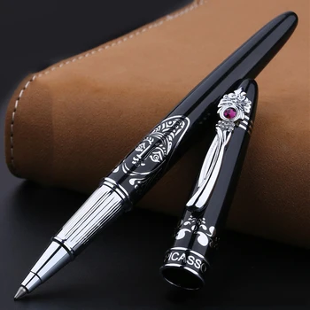 

High-end Metal Rollerball Pen Fashion Silver Clip with Gem Black Sign Pens with A Luxury Gift Box Business Office Xmas Gift