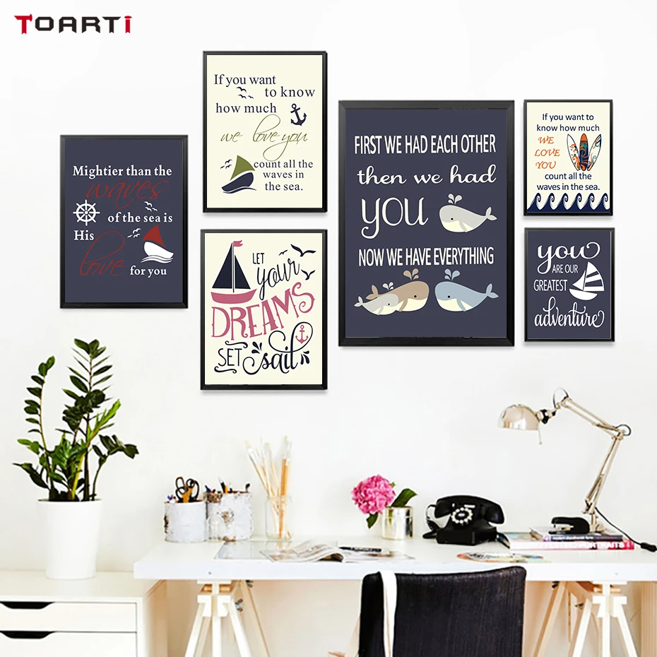 

Creative Nautical Wood Sign Canvas Art Painting Posters Print On the Wall Decoration For Kids Rooms Sailing Love Quotes Pictures