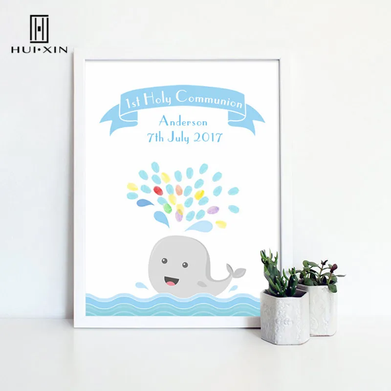 

Cute Little Animal Free Personalized Custom Name Date Fingerprint DIY Guestbook For Kid Baptism and First Holy Communion Decor