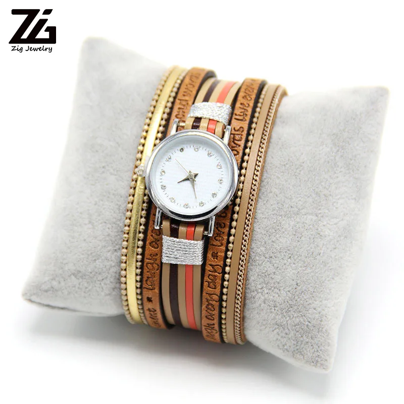 ZG многослойные кожаные браслеты часы для женщин и мужчин в 6 цветах с магнитной застежкой с кристаллами в богемном стиле стиль
