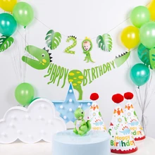 Индивидуальный креативный мотив динозавра детский первый день рождения реквизит для украшения вечеринки день рождения pull флаг воздушный шар День рождения свеча для торта