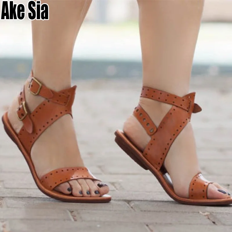 Womens Roman Casual Sandals Wedge Heels Peep Toe Hollow Out Ankle Buckle Shoes