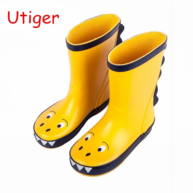 

Kids Rain Boot Boy Girl Rain Rubber Boot Children waterproof shoes baby Tollder Kids Rain Dinosaur Shoes Green size 24-31 A123
