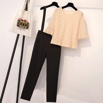 

Plus Size 5xl Strap Pants Woman Suit Conjunto Feminino Brief Chic Year-old Female Costume Ol Wild Two Piece Set Top And Pants