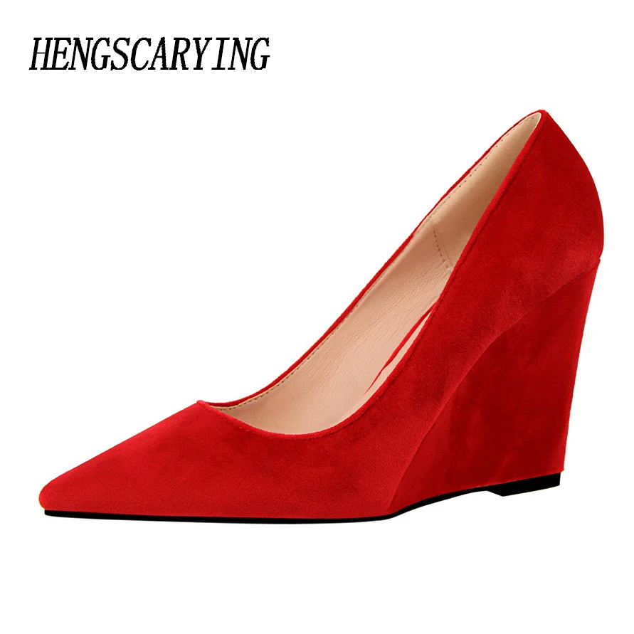 

HENGSCARYING Brand Women 10CM Wedges High Heel Platform Pumps Female Bridal Red Fashion Shoes Sexy Party Dance Pumps