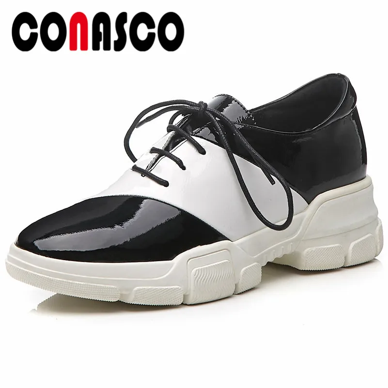 

CONASCO Fashion Sexy Women Flats Platforms Shoes New Arrival Genuine Leather Lace Up Sneakers Shoes Party Dancing Club Shoes