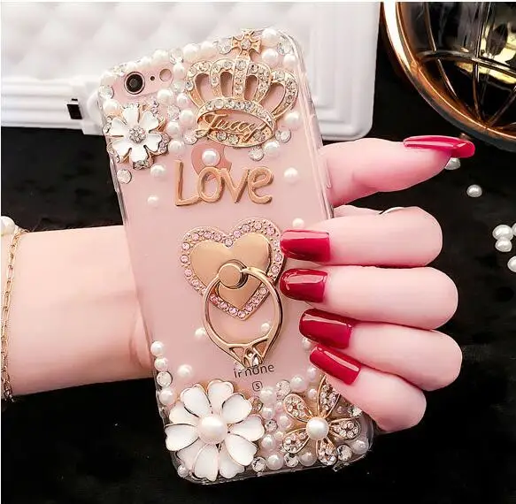 

Luxury Pearls Diamond Soft Silicone Case for IPhone 7 / 7 Plus Ultrathin TPU Phone Case Back Finger Ring Stand Women Cover Case