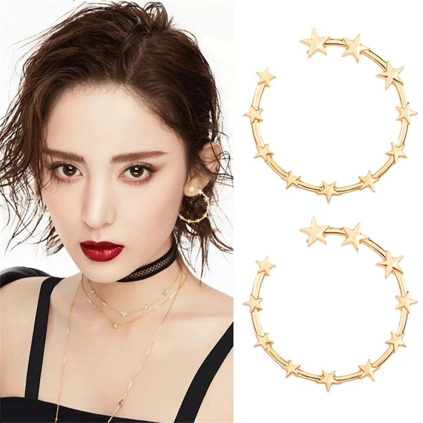 

Stud Earrings Exaggerated Big Circle Stars Earrings For Women Brincos Earing Gold/silver Color Oorbellen Jewelry Pendientes Gift