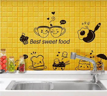 Cartoon Best Sweet Food Wall Art Mural Decor Kitchen Tile Cabinet Refrigerator Decal Poster Graphics Coffee Bread Wallpaper