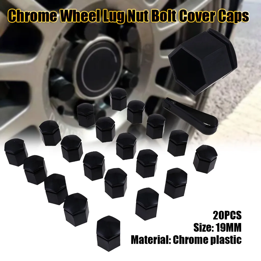 20 штук 19 мм хромированные колесные гайки наконечники болты крышки протектор пластик# 6DPY