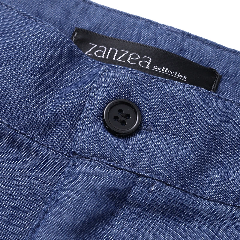 ZANZEA брюки женские с высокой талией Длинные шаровары с карманами Свободные плиссированные джинсовые синие широкие брюки Вечерние брюки палаццо размера плюс