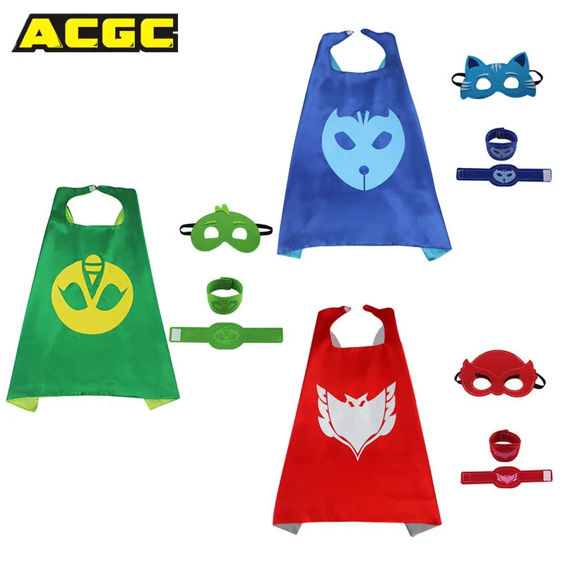 Pj Masks Costume Kids Catboy Owlette Gekko Cape With Masks Wristband Cartoon Superhero Cloak Cape Carnaval Costumes For Kids (6)
