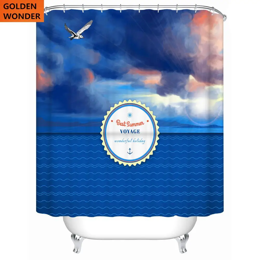 

Sunrise Sea Gull Shower Curtain Personality Thick Waterproof Mildew Curtains Bathroom Curtain High Grade Polyster Oil Painting