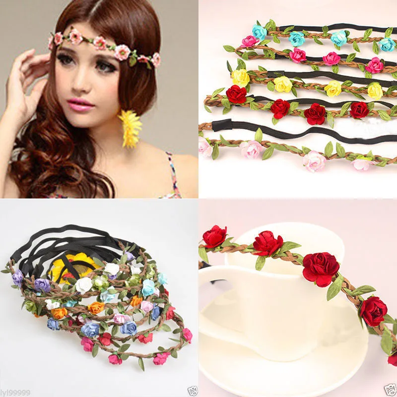 

Rose Flower Head Chain Jewelry Hollow Elastic Hair Wear Wreaths Wedding Fashion Wreaths Garlands