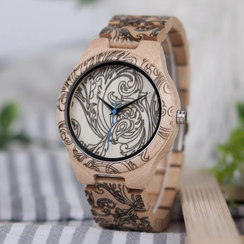 BOBO BIRD L-O07 Tracery Watches Men with Blue Second Hand Wooden Strap Curren Male Quartz Watch Drop Shipping