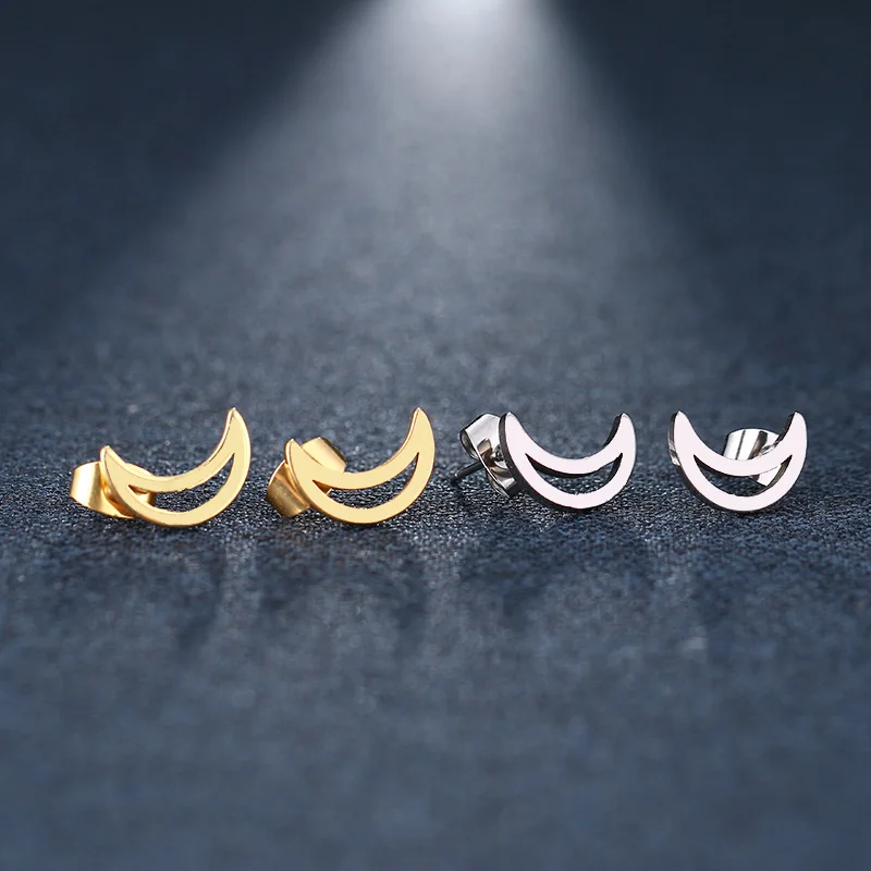 CACANA Stainless Steel Stud Earring For Women Man Moon Gold And Silver Color Lover's Engagement Jewelry Drop Shipping