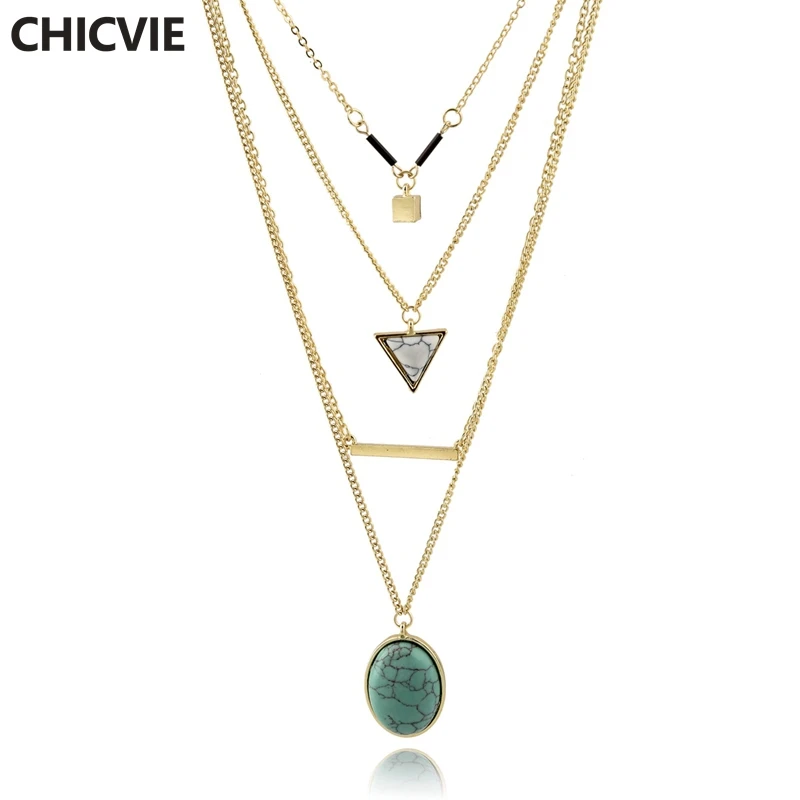 

CHOKER Brand Bohemia Body Chain Triangle Necklaces Multilayer Turquoise Gold Necklace for Women Boho Summer Jewelry SNE160055
