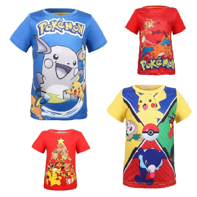 

New Summer children kids Shorts t-shirts cotton Pokemon Go boys girlls tops tees pikachu t shirts for 3-7Years baby boys clothes