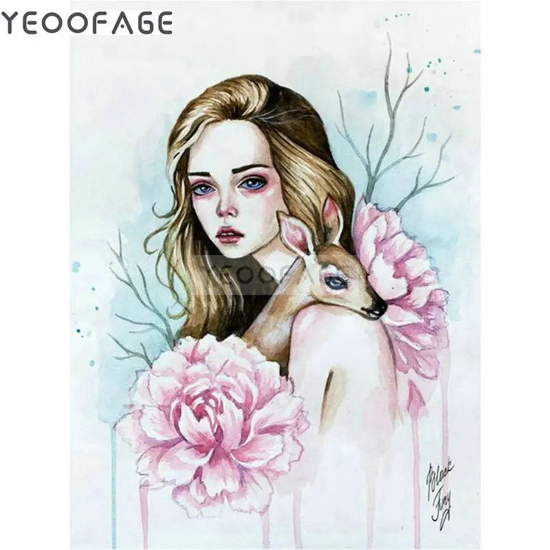 Full round/Square Diamond Painting Cross stitch Girl and deer 5D diamond Embroidery DIY Handicrafts Needlework Dahlia home Decor | Дом и сад