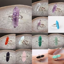Fluorite roxo crysta rosa rosa de quartzo opal, cristal transparente pedra howlite onyx bicone miçangas de aço facetado anel de enrolamento 1 peças de pçs