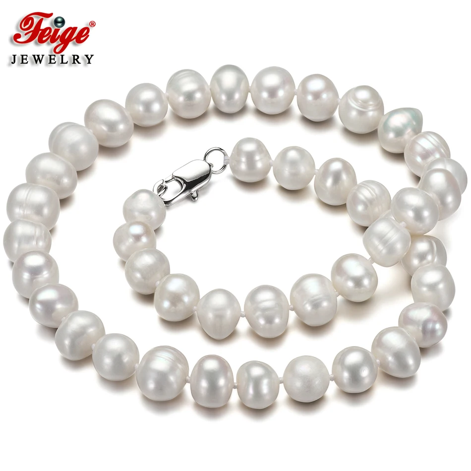 

Feige Special offer Potato shape 8-9MM White Natural Freshwater Pearl Choker Necklace for Women's Fine Jewelry Perla Gargantilla