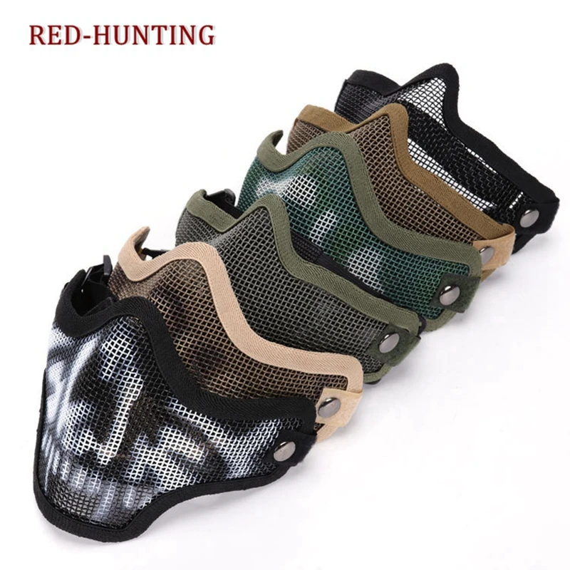 

Hunting Gear Tactical Airsoft Skull Lower Half Face Mask Black Strike Steel Metal Mesh Protective Mask Hunting Halloween Party