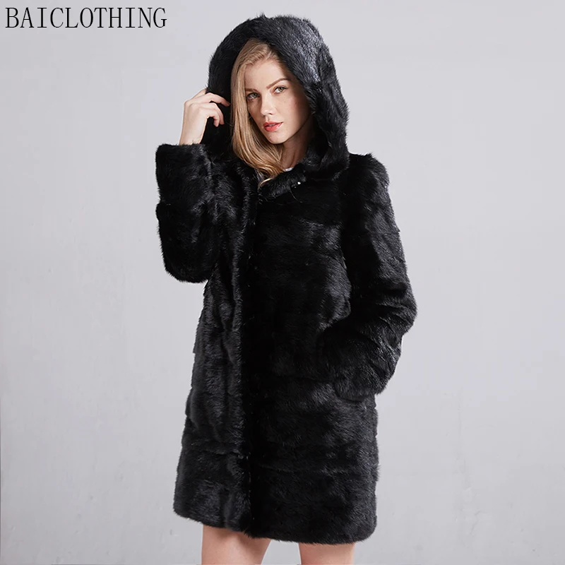 

2019 new high quality natural fur coat long hooded jacket real mink fur coat 100% Genuine Leather mink fur Free shipping