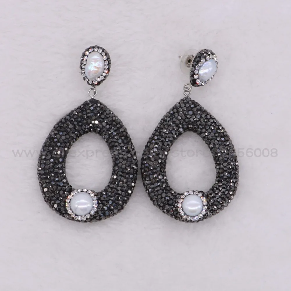 

Hollow drop dangle earrings Black drop earrings pearls& Rhinestone earrings party jewelry Gift for girls Wholesale jewelry 2189