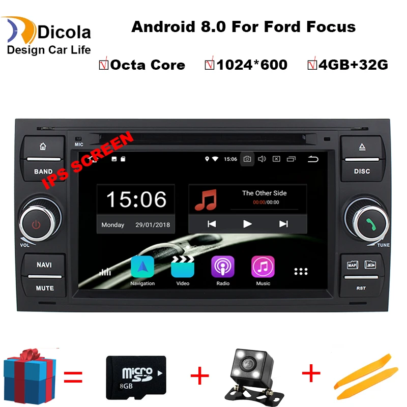 

Android 8.0 Two Din 7 Inch Car DVD Player For Ford Focus Kuga Transit Bluetooth Radio RDS USB SD Steering wheel control Free Map