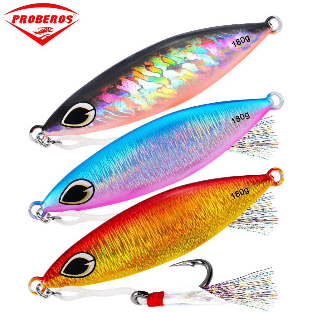 

6PC Jigging Lure Lead fish 180G/11.5CM Metal Jig Fishing Lure with Hooks Paillette Knife Wobbler Artificial Hard Bait Laser Body