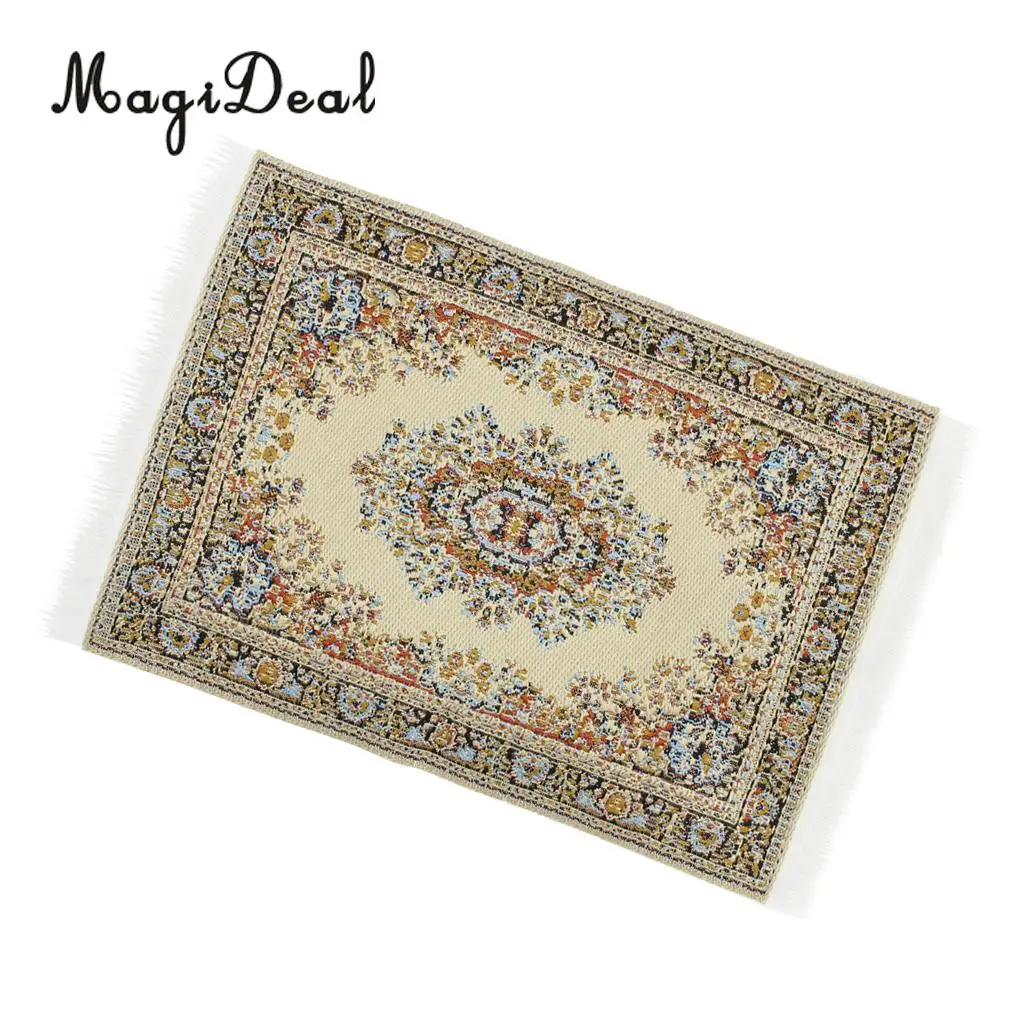 MagiDeal Beige 1/12 Scale Woven Rug Floor Carpet Dolls House Miniatures Furniture Toys for Dollhouse Floor Silk Coverings Gifts