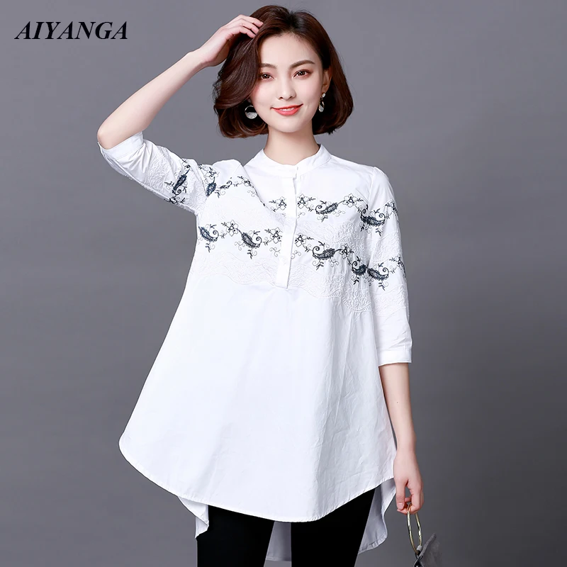 New L 5XL Embroidery White Shirts Women 2019 Spring Blouses Plus Size ...