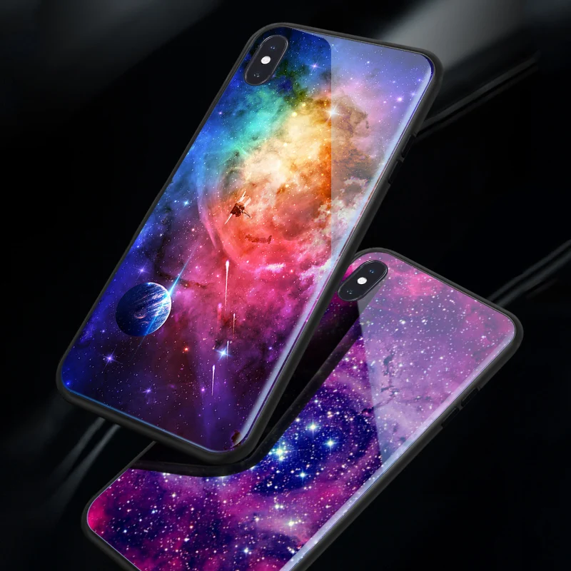 

Tempered Glass Phone Case For iPhone 6 6s 7/8 Plus Luxury Cool Space Moon Case For iPhone 11 X XS XR MAX Planet Stars Back Cover
