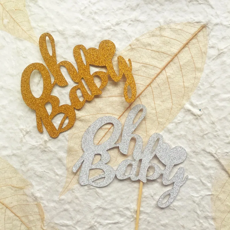 Cake Topper Flags Oh Baby Glitter Cupcake Toppers Bride Kids Happy Birthday Wedding Cake Wrapper Party Baking DIY Xmas