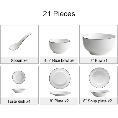 Простой европейский стиль керамическая чаша набор тарелок Семья 4 сочетание блюд из Китая - Цвет: 21 pcs set