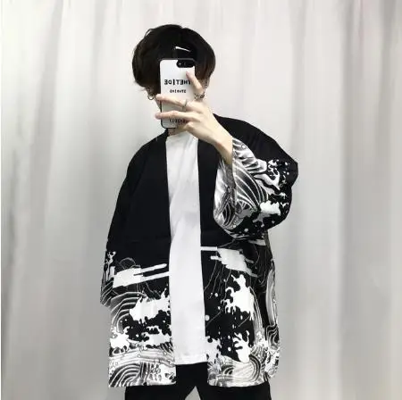 2018 summer mens kimono japanese clothes streetwear casual kimonos jackets man's Dragon harajuku japan style cardigan outwear Blouses