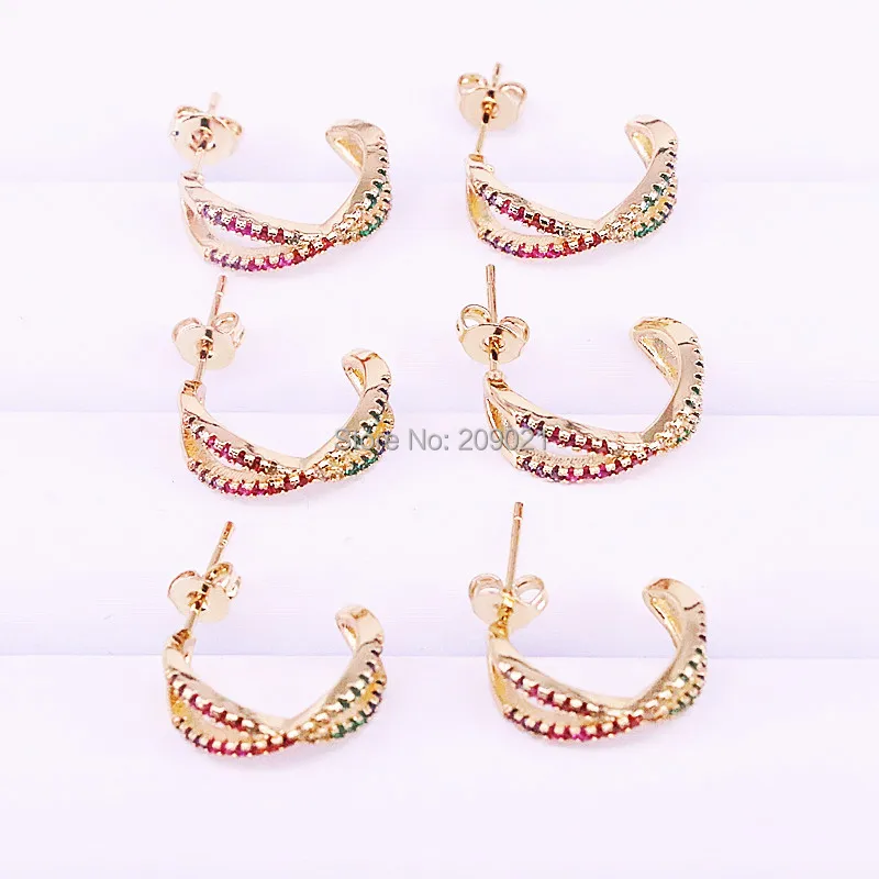 

6Pairs Rainbow Multicolor CZ Stud Earrings Gold color Colorful Zircon Earrings for Women Fashison Jewelry