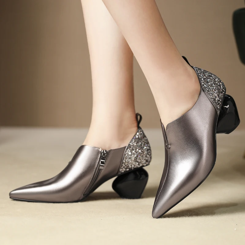 

Genuine Leather Women High Heels Pointed toe Strange Style High Heels Spring Autumn Ladies Shoes Platform Pumps Zapatos Mujer